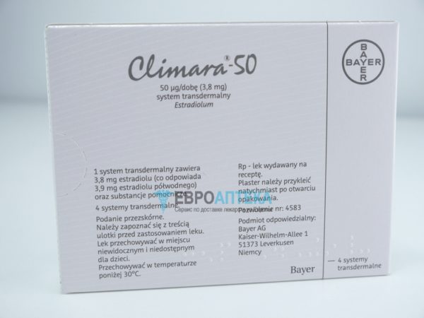Купить Климара 3,8 мг, 50 мкг / 24ч., №4 - пластыри - ЕвроАптека .